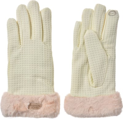 Clayre & Eef Handschoenen met imitatiebont 9x23 cm Beige Polyester