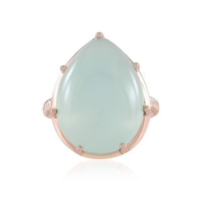 Cavill - 925 Sterling Zilver met Rose Vermeil - 11,7 Ct Aqua Chalcedoon Peervormige Cabochon - Unieke Handgemaakte Damesring - Pastelkleur Ring