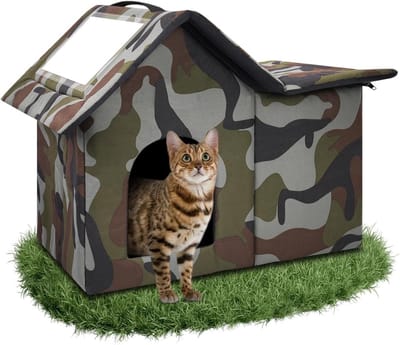 Famanu – Kattenhuis voor buiten -winterbestendig -waterdicht en warm -opvouwbaar -outdoor hondenmand met afneembaar kussen voor hond en kat