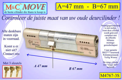 M&C MOVE - High-tech Security deurcilinder - SKG*** - 47x67 mm - Politiekeurmerk Veilig Wonen - inclusief gereedschap MilaNNE montageset