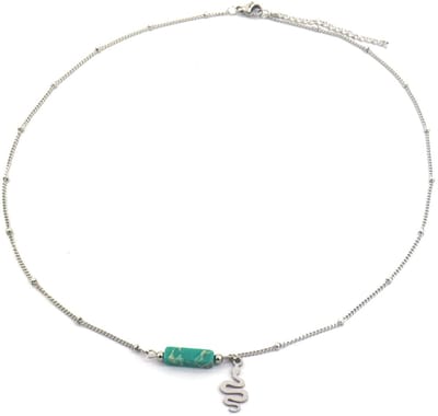 Ketting - Steen en Slang - RVS - Lengte 40-45 cm - Zilverkleurig
