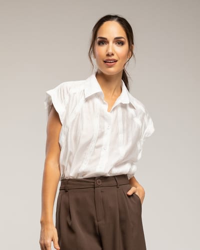 Blouse met korte mouwen en geborduurde bies
