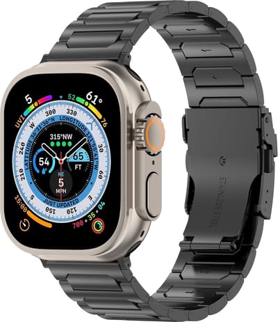 By Qubix - Geschikt voor Apple Watch bandje - Titanium H-type schakelband - Zwart - Geschikt voor Apple Watch 44 mm / 45 mm / 46 mm / 49 mm (Ultra 1,2 en 3)