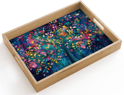 Dienblad hout 40x30 cm - Schootdienblad - Kleurrijk - Boom - Magisch - Abstract - Borrelplank rechthoek - Plateau dienbladen