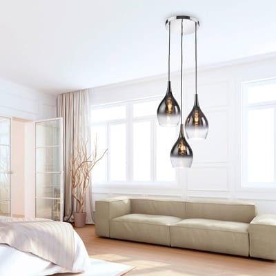 Paul Neuhaus hanglamp Pilua, rookgrijs, glas, 30cm, 3-lamps.
