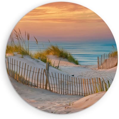 Saammp - Muurcirkel Hout - Strand - Duinen - Zee - Helmgras - Ø 90 - Wandcirkel - Wanddecoratie Cirkel - muurdecoratie Woonkamer - Slaapkamer decoratie - Rond Schilderij