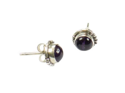 Zilveren knop oorbellen Amethist 925 zilver