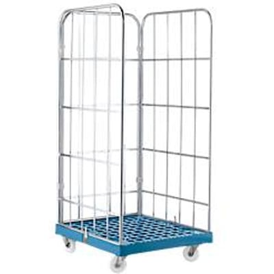 Rolcontainer - B 724 x D 815 x H 1640 mm - 3-zijdig - kunststof vloerplaat - blauw RAL 5012