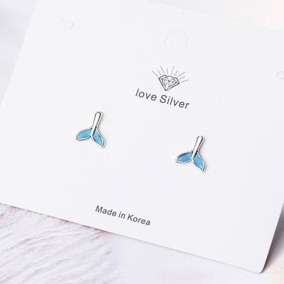 Boucles d'oreilles pendantes créatives en argent sterling 925 queue de poisson bleue émail queue de poisson sirène cadeaux pour petite amie S -E840 gray
