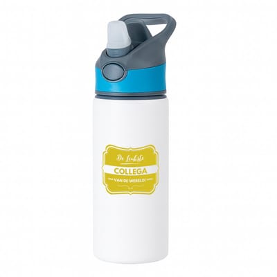 Hacebo® - De leukste collega van de wereld waterfles met rietje blauw - iemand die een collega is - leukste ooit - werk - collega - verjaardagscadeau - kado - gift - geschenk - afscheidscadeau - welkomscadeau - water fles - 650ML
