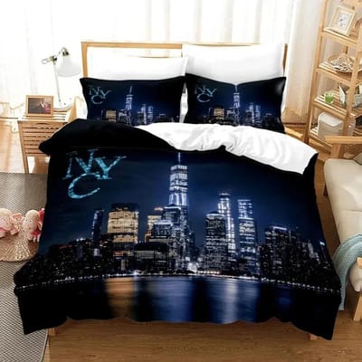 3D Print New York City Nachtzicht Beddengoed Set Dekbedovertrek Bedset Dekbedovertrek Kussensloop Dekbed King Queen Maat Jongens Volwassene 260X240cm 3pcs