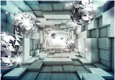 Fotobehangkoning - Behang - Vliesbehang - Fotobehang Tunnel naar het Licht - 3D Diamanten -  Journey Through the Blue Tunnel - 150 x 105 cm