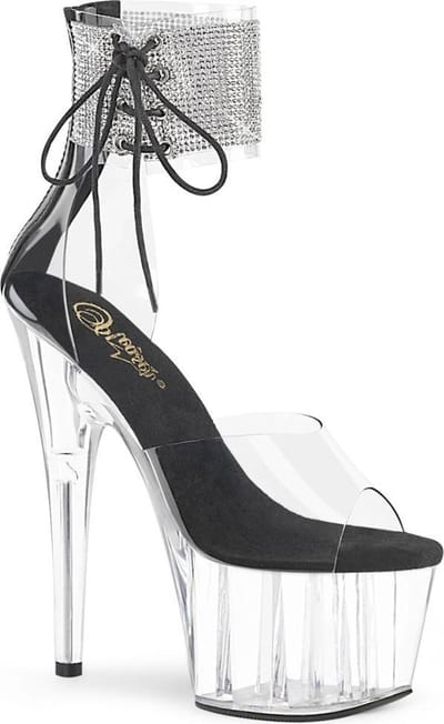 Pleaser - ADORE-724RS Sandaal met enkelband, Paaldans schoenen - Paaldans schoenen - 36 Shoes - Zilverkleurig/Transparant