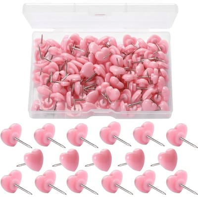 Daity 100 stuks - Pushpins - 0,47 inch roze hartvormige plastic pushpins - Punaises voor prikbord of memobord - voor thuis - school - kantoor - prikborden - kurkborden (roze)
