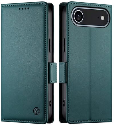 Lunso Geschikt voor iPhone 17 Air hoesje - PU leren Bookcase met ruimte voor pasjes - Groen