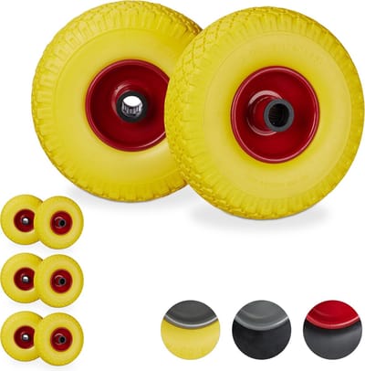 8x steekwagenwiel - set - stalen velg - rubber - anti lek - 25 mm as - geel