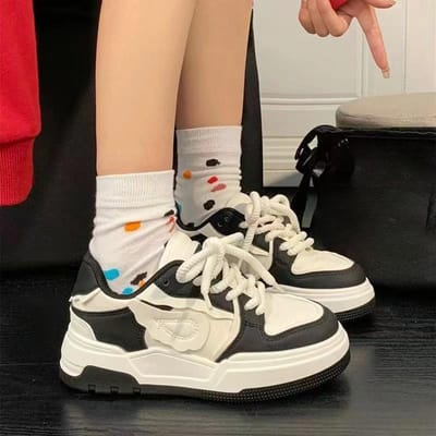 Herfst Nieuw Ins Trendy Veelzijdig Contrasterende Kleur Student Casual Board Schoenen 40 zwart