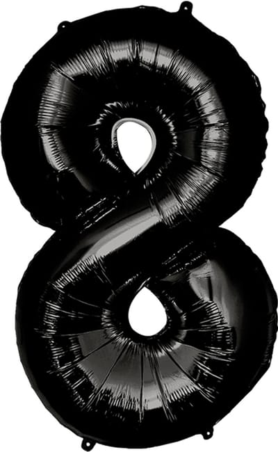 Folieballon | Cijferballon | Cijfer 8 | Kleur: Zwart | Afmeting: 86cm
