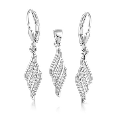Zilver Oorbellen met Hanger - Sprankelend Set met Zirkonia - Oorbellen met Hanger - Zilver 925 - Amona Jewelry