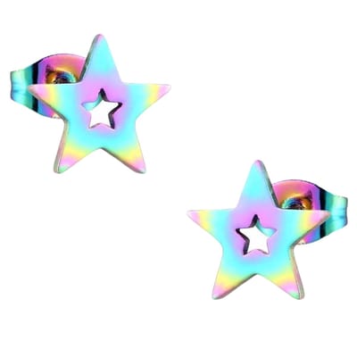 Aramat Jewels | Oorbellen | Ster oorstekers multikleur staal – 9mm uniek | | | |9mm | Staal | Kinderen, Volwassenen | Verkleurd niet