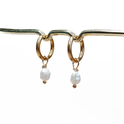 Ava & Imber | Parel Hoops Goud | Pareloorbellen Zoetwaterparel | Klassieke Minimalistische Pareloorringen | Oorbellen Dames Parel | Natuurlijke Parel | RVS Goud Stainless Steel Oorringen