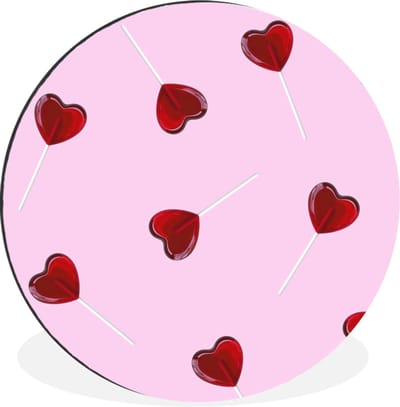 WallCircle - Wandcirkel - Muurcirkel - Roze - Hart - Lolly - Snoep - Aluminium - Dibond - 60x60 cm - Binnen en Buiten