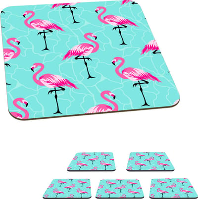 Onderzetters voor glazen - Flamingo - Roze - Patroon - 10x10 cm - Glasonderzetters - 6 stuks