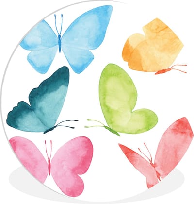 WallCircle® Wandcirkel 150x150 cm - Muurcirkel Aquarel - Vlinder - Schilderij - Muurdecoratie woonkamer - Wanddecoratie slaapkamer - Kamer decoratie accessoires - Ronde schilderijen