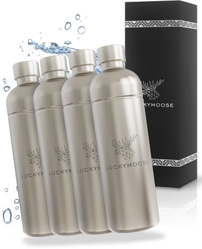 Luckymoose RVS Drinkfles 1,25L - Universeel geschikt voor Bruiswatertoestellen - Set van 4 - Infinity Roestvrijstalen Waterfles - Herbruikbaar - Zilver