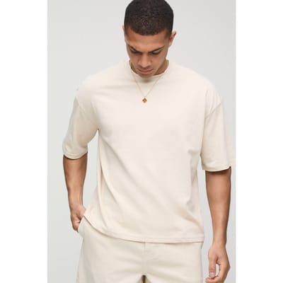 Essential Oversized Boxy Crew Neck T-Shirt | Stone | Size XS