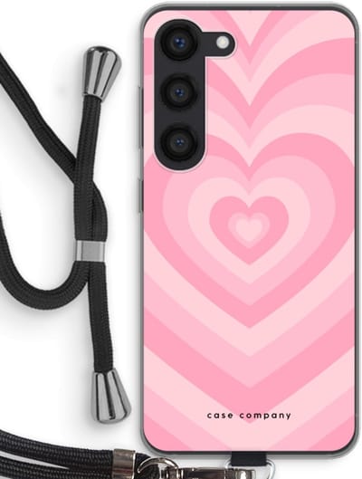 Case Company® - Hoesje met koord geschikt voor Samsung Galaxy S23 hoesje met Koord - Hart Roos - Telefoonhoesje met Zwart Koord - Bescherming aan alle Kanten en Over de Schermrand