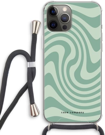 Case Company® - Hoesje met koord geschikt voor iPhone 12 Pro hoesje met Koord - Swirl Groen - Telefoonhoesje met Zwart Koord - Bescherming aan alle Kanten en Over de Schermrand