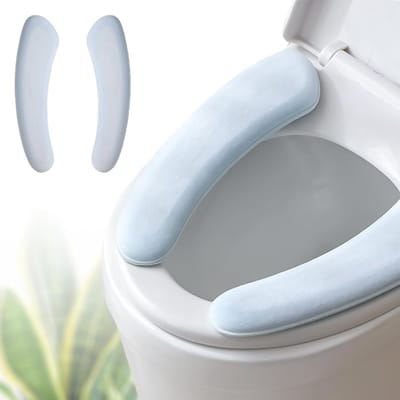 Dik en elastisch toiletbrilhoesje, wasbaar en herbruikbaar, met dubbele sluiting voor eenvoudige bevestiging - Gevoerde mat met dikke spons voor extra comfort (Blauw)