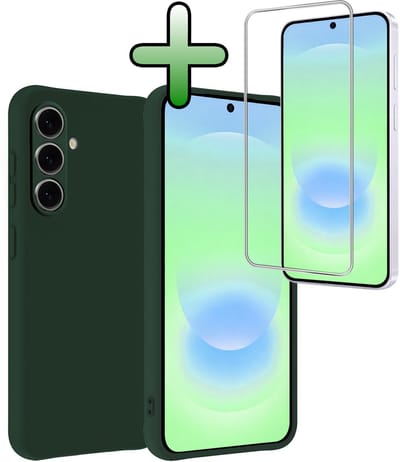 Hoesje Met Screenprotector - Geschikt voor Samsung Galaxy A37 - Sterk & Shockproof - Back Cover - Siliconen Case - Telefoon Hoes - Donkergroen