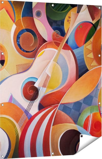 Gards Tuinposter Kleurrijke Gitaar Achtergrond - Abstract - 90x120 cm - Tuindoek - Tuindecoratie - Wanddecoratie buiten - Tuinschilderij
