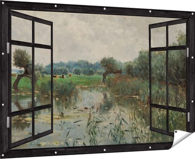Gards Tuinposter Doorkijk In de Uiterwaarden van de IJssel - Willem Roelofs - 180x120 cm - Tuindoek - Tuindecoratie - Wanddecoratie buiten - Tuinschilderij