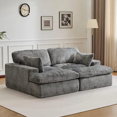 Multifunctionele Corduroy Slaapbank - Opvouwbaar, Met 2 Armleuningen - Comfortabel 4-in-1 Ontwerp – Voor 2 Personen - Direct gebruiksklaar - Extra bed voor gasten - Woonkamer & slaapkamer – 214x145x89cm - Grijs