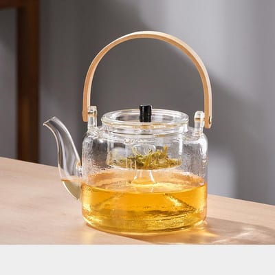 Glazen theepot met bamboe handvat Stoom- en kookfunctie Dubbele filterinzet Theepotset Transparante glazen waterkoker gray