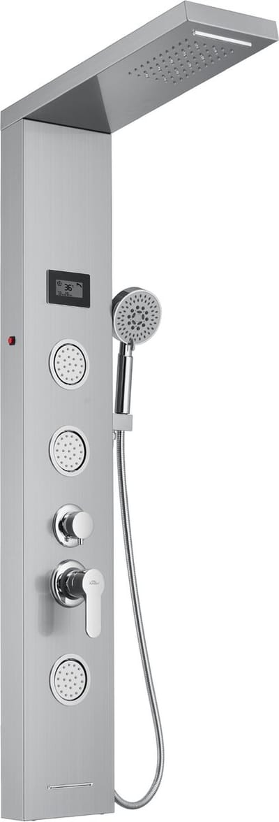 Auralum Max Douchepaneel - LED-verlichting - Regendouche met 5 functies - Inclusief handdouche en regendouche - Digitale temperatuurweergave - RVS - Zilver