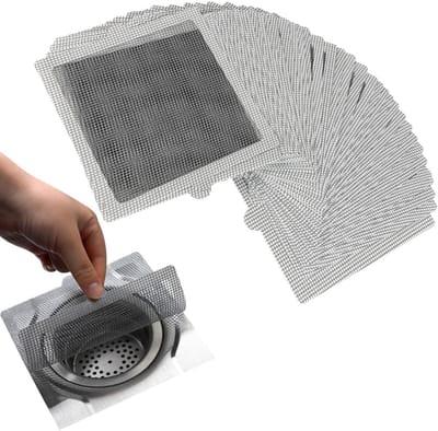 QTTVBTNA -40 Stuks Zelfklevende Afvoer Haarvangers – 15x15 cm Wegwerp Filters voor Douche en Keuken – Flexibel Fiberglas Net tegen Verstopping, Hygiënisch en Gemakkelijk te Verwijderen