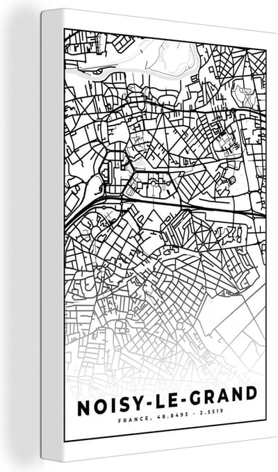 Canvas Schilderij Stadskaart - Plattegrond - Kaart - Noisy-le-Grand - Frankrijk - Zwart wit - 20x30 cm - Wanddecoratie