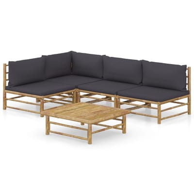 vidaXL - 5-delige - Loungeset - met - donkergrijze - kussens - bamboe