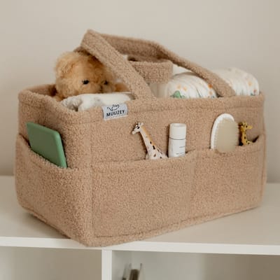 Muuzey Luiermandje - Teddy - Luiermand - Luiertas en Commodemandje - Babykameraccessoires - Opbergmand kinderkamer - Kraamcadeau - Babyshower