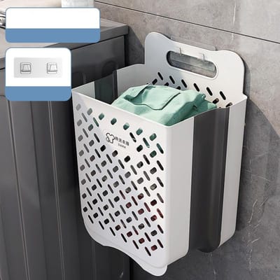 Opvouwbare badkamer wasmand Aan de muur gemonteerde vuile kleren opbergmand Huishoudelijke waszak Wasruimte Badkamer Organizer grijs