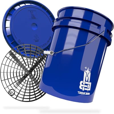 Wasemmer met deksel - Schuitemmer - Auto poetsen - Met vuilzeef - 20 liter - Blauw/zwart