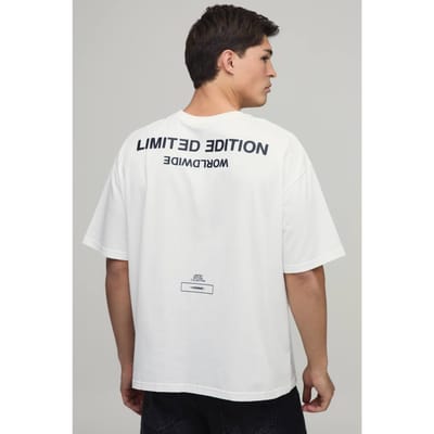 Oversized T-shirt Met Verhoogde Limited Tekst | White | Size Small