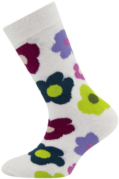 Meisjessokken Ewers - Creme met Bloemen Fuchsia&Turquoise&Lila&Groen&Roze - Elastisch-23/26