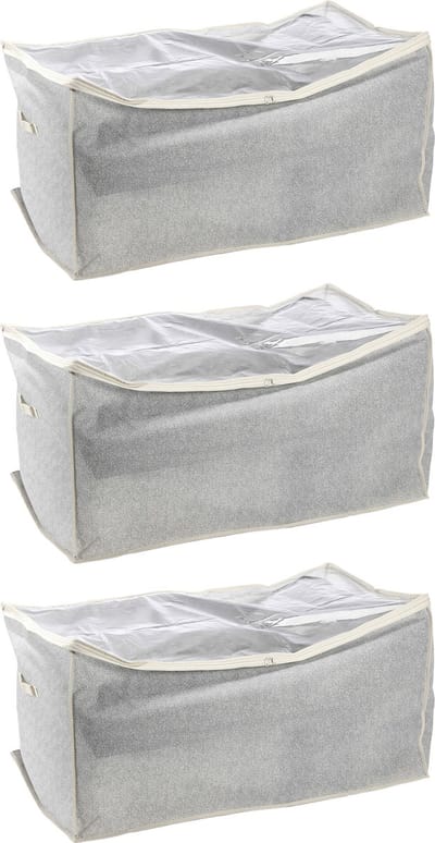 MSV opbergtas/beschermhoes beddengoed/kleding - 3x - grijs - polyester - 91 x 53 x 47 cm
