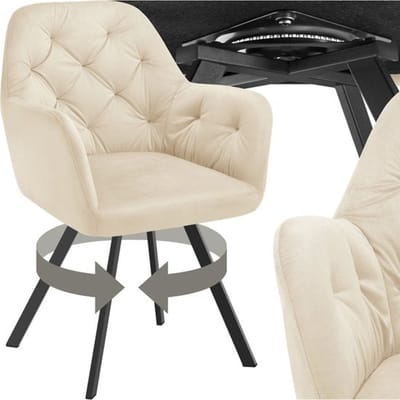 tectake® Draaistoel Fluweellook – Eetkamerstoel met Armleuningen – Ergonomische Zitting en Rugleuning – 180° Draaibaar – Moderne Stalen Poten – Crème