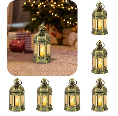 Elektronische kaarsenstandaards - 6 stuks - Interieurdecoratie - Mini-lantaarns - Kleine hangende LED-lantaarns - Geschikt voor tafeldecoratie op bruiloften en feesten - Themadecoraties - Vintage kleuren